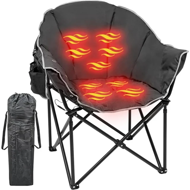 ABORON Oversized Heated Camping Chair, Outdoor Portable Heated Folding Chairs, Patio Lounge Chairs with 3 Heat Levels, Heating Chair for Outdoor Sports, Camping