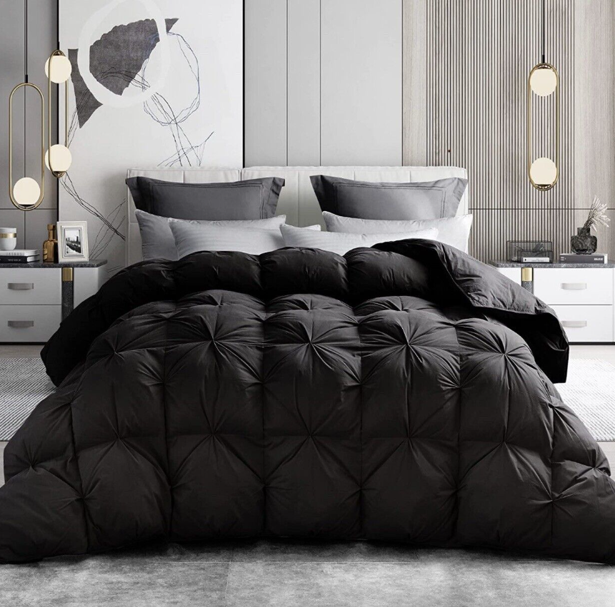 Alanzimo Queen Size Goose Down Comforter All Season Ultra Soft (BLACK)