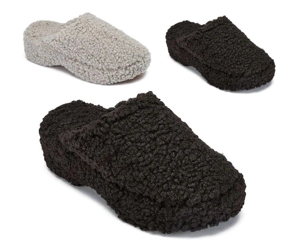 Ladies Womens Wedge Slip On Hard Sole Mule Slippers Sheepskin Platform Sandal Sz