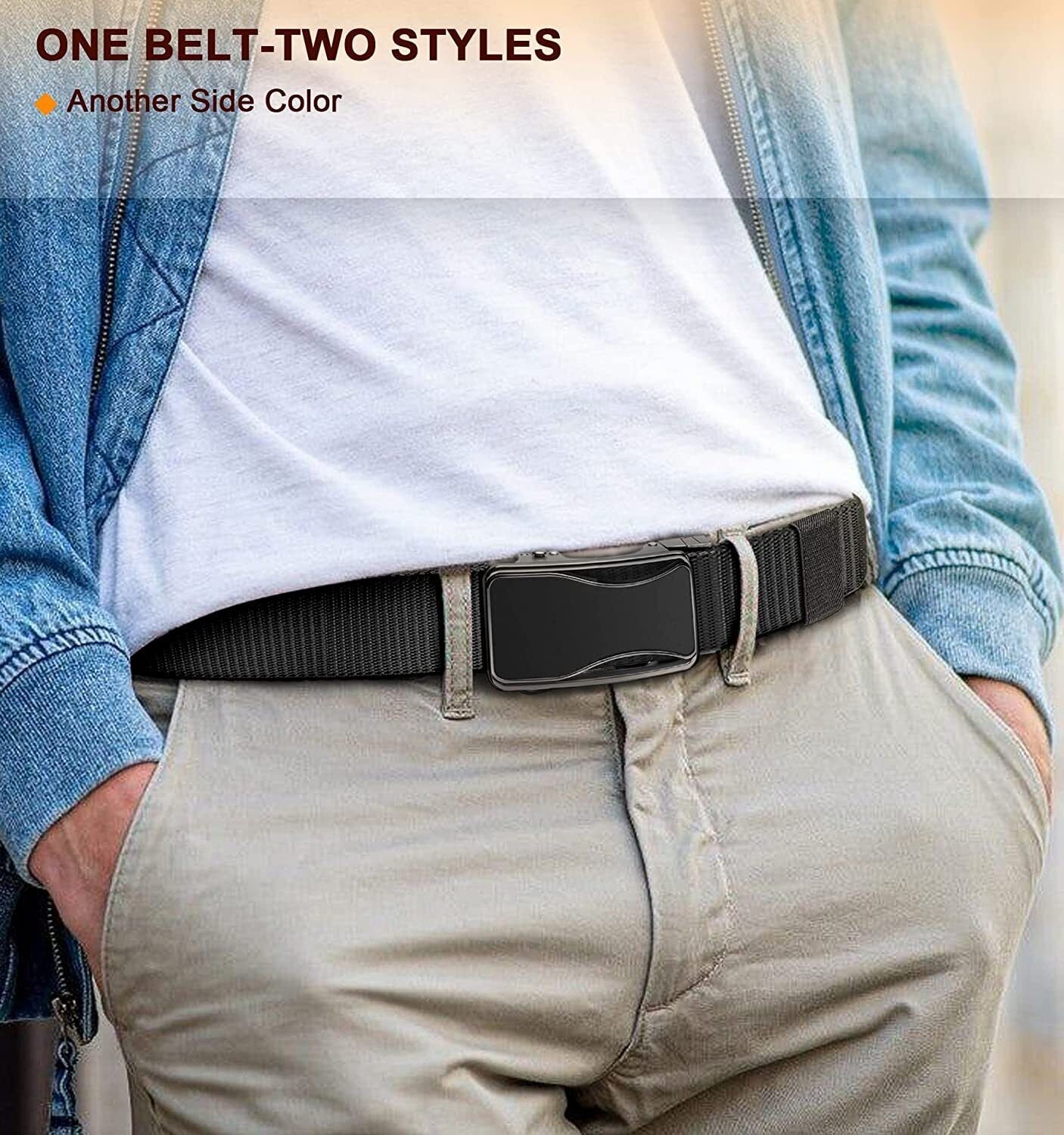BULLIANT Mens Ratchet Belt Reversible,Web Nylon Belt for Men Casual Golf Dress
