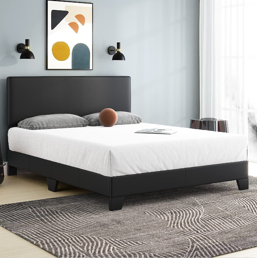 Upholstered Platform Bed Frame with Adjustable Headboard