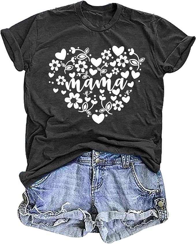 in My Mom Era Shirt Women: Mama T Shirt Mom Life Tops Funny Letter Print Casual Tees