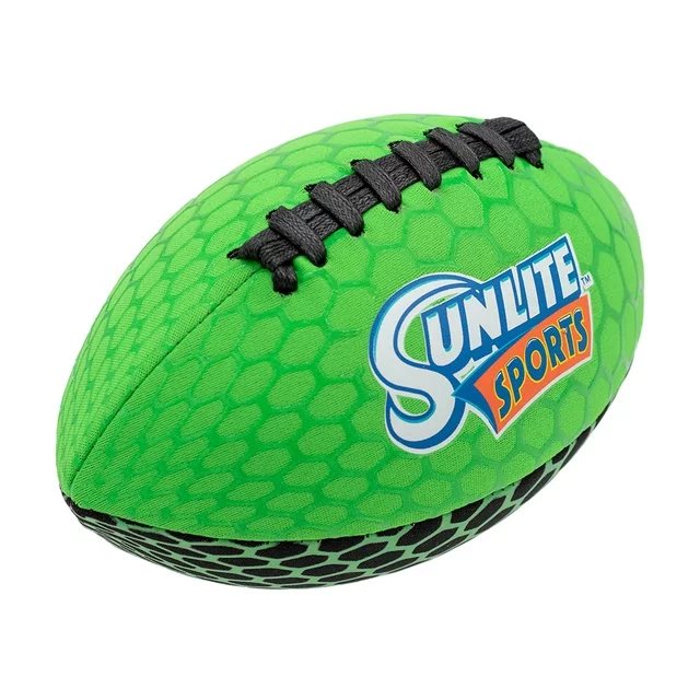 Sunlite Sports Football with Glowing Surface at Night, Waterproof, Outdoor Sports and Pool Toy, Beach Game, Neoprene, Green/Glowing, 9 inch