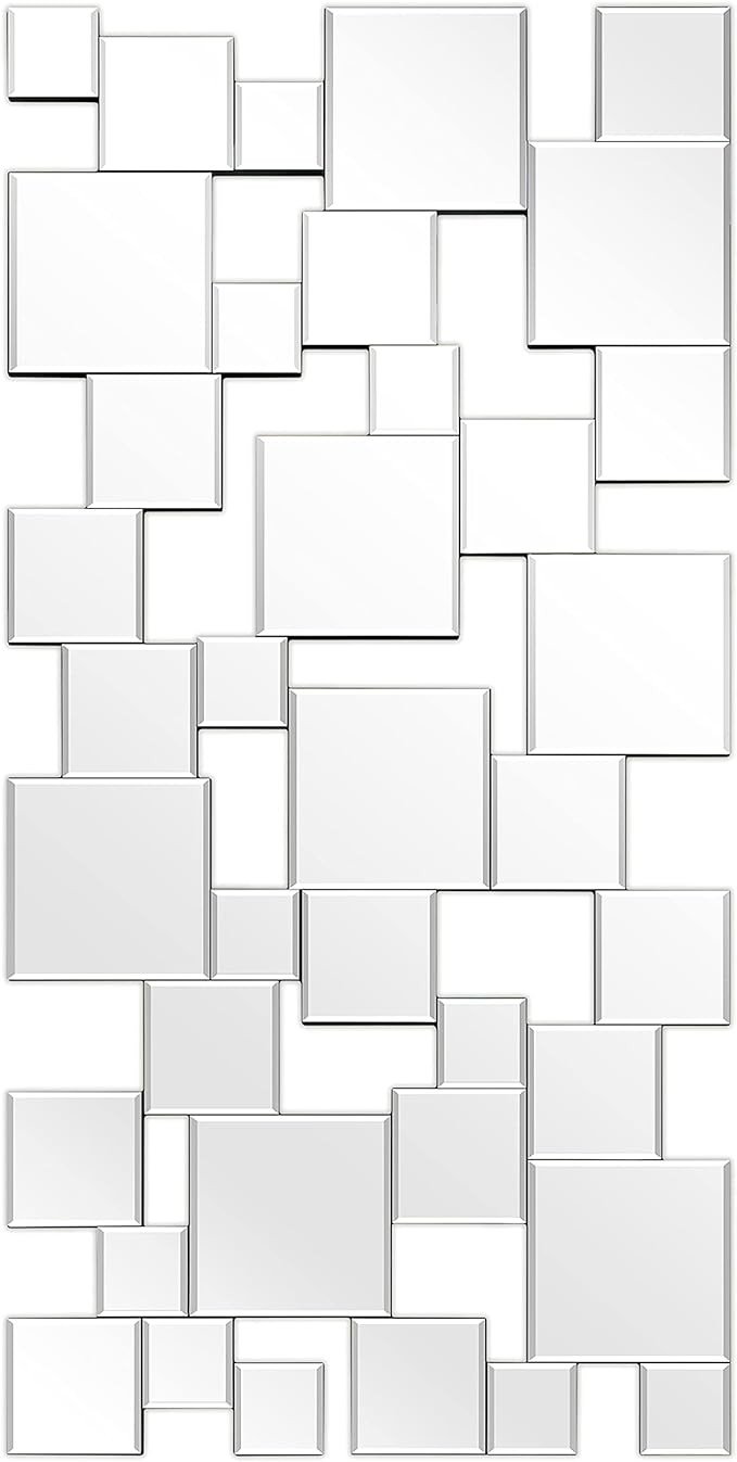 Empire Art Direct Elegant Cluster Wall, 0.25"-Beveled Squares Modern Mirror for Bathroom,Vanity,Bedroom,Ready to Hang, 24" x 48", Clear