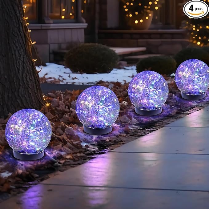 MLKNK Solar Globe Lights Outdoor Waterproof-Solar Balls-Solar Garden Lights-Solar Orbs for Outside 4 Pack Cracked Glass Ball for Lawn Patio Yard Backyard Decorations