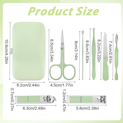 simarro Travel Manicure Set, 7 in 1 Manicure Pedicure Kit for Women, Stainless Steel Nail Clipper Personal Care Nail Tools Kit for Home Workplace Outdoor Travel(Matcha Green)