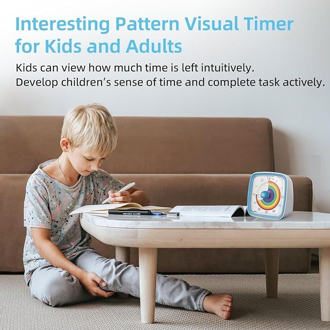 Ainowes 60-Minute Visual Timer with Night Light, Countdown Timer for Classroom Home Kitchen Office, Pomodoro Timer with Rainbow Pattern for Kids and Adults (Blue)