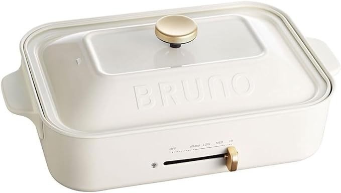 BRUNO compact hot plate + takoyaki plate + ceramic-coated pot + grill plate 4-piece set (white)