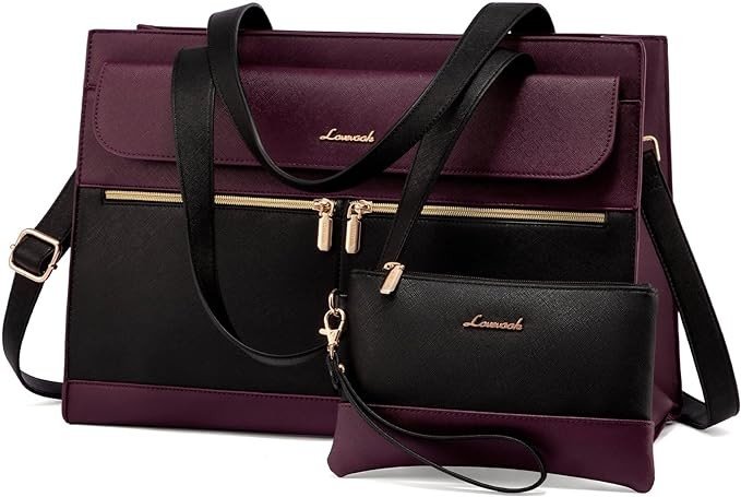 LOVEVOOK Laptop Bag for Women 15.6 Inch Laptop Tote Work Bag Professional Leather Computer Briefcase Waterproof Business Teacher Office Bag Handbag