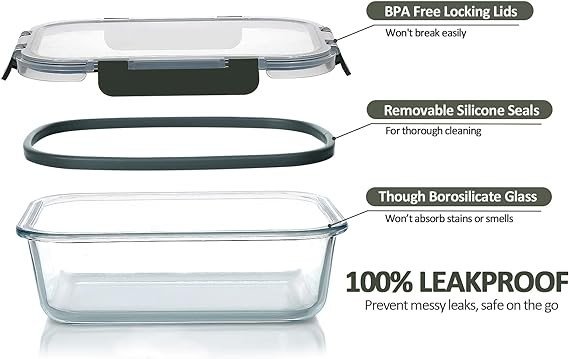 M MCIRCO 24-Piece Glass Food Storage Containers with Upgraded Snap Locking Lids,Glass Meal Prep Containers Set - Airtight Lunch Containers, Microwave, Oven, Freezer and Dishwasher