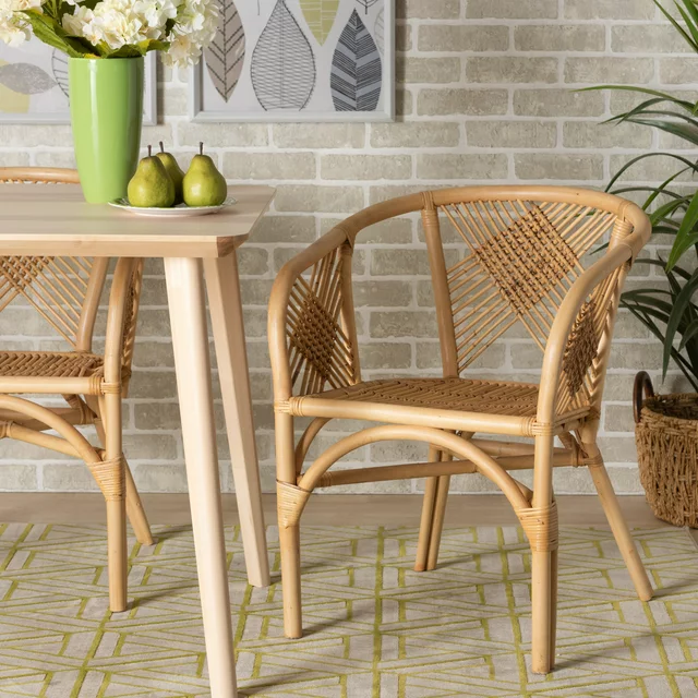 bali & pari Kagama Modern Bohemian Natural Brown Rattan Dining Chair