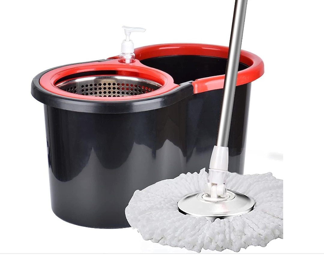 360° Spin Mop and Bucket w/wringer Set +3 Microfiber Refills Floor Cleaning
