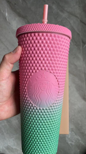 Starbucks Tumbler Pink Green Gradient Diamond Studded Cup 24oz Straw Cup 710ml