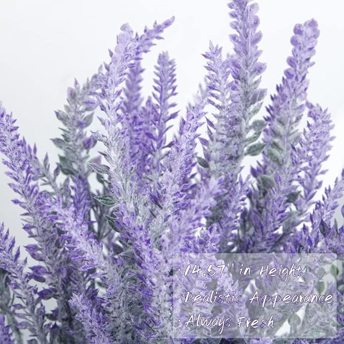 Ouddy Decor 12 Bundles Fake Flowers Artificial Lavender Faux Plastic Purple Flowers for Home Wedding Kitchen Garden Patio Window Box Office Table Centerpieces Indoor Outdoor Decor (Gray Purple)