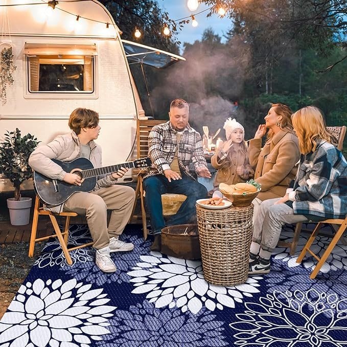 LuxStep Outdoor Rug Waterproof Outdoor Plastic Straw Rug Reversible Patio Rug Mat Outdoor Decor Large Area Mats for RV, Picnic, Backyard, Deck, Balcony, Porch, Beach, Camping, 5' x 8' Blue