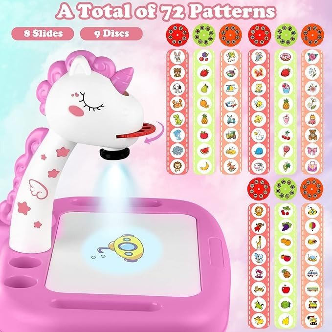 Hoarosall Drawing Projector for Kids, Drawing Board with Music, Color Pens, Pencils, Crayons, Scrapbook, Sticker Book, Unicorn Stickers, Stamps, Ideal Toy for 3+ Year Old Girls & Boys (Unicorn Kit)