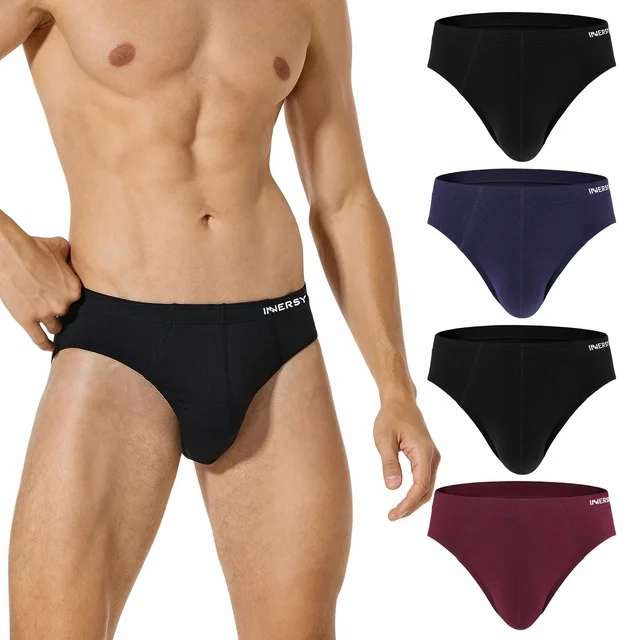 INNERSY Men's Underwear Briefs Soft Comfy Underwear Pack of 4 (L, Black/Burgundy/Dark Indigo)