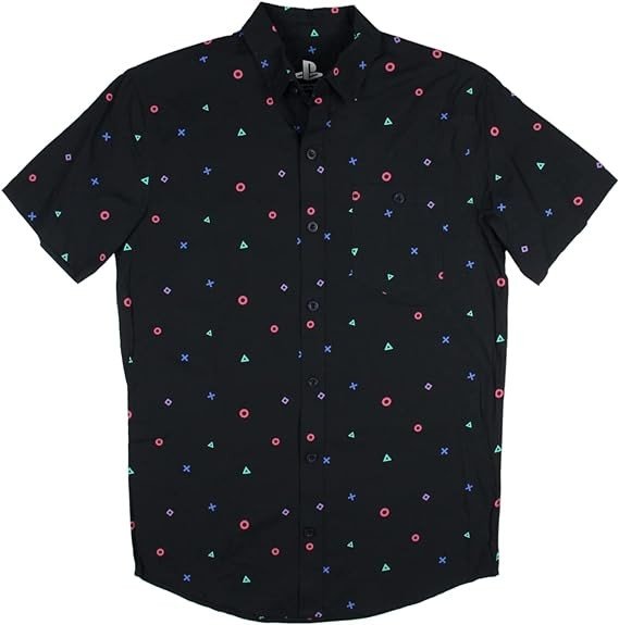 Sony Playstation Mens' Controller Icon Allover Print Woven Button Up Shirt