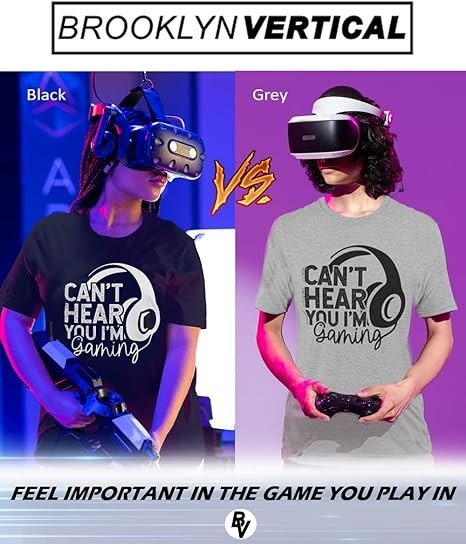 BROOKLYN VERTICAL Can't Hear You I'm Gaming | Funny Video Gamer Gaming Life Short Sleeve Crew Neck T-Shirt