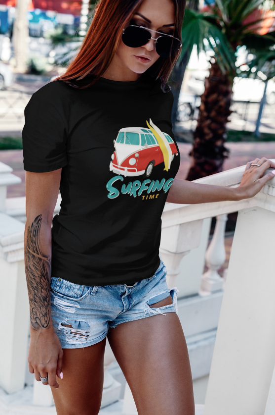 Surfing Time VW Bus Sea Summer Paradise Womens Mens Unisex Short-Sleeve T-Shirt