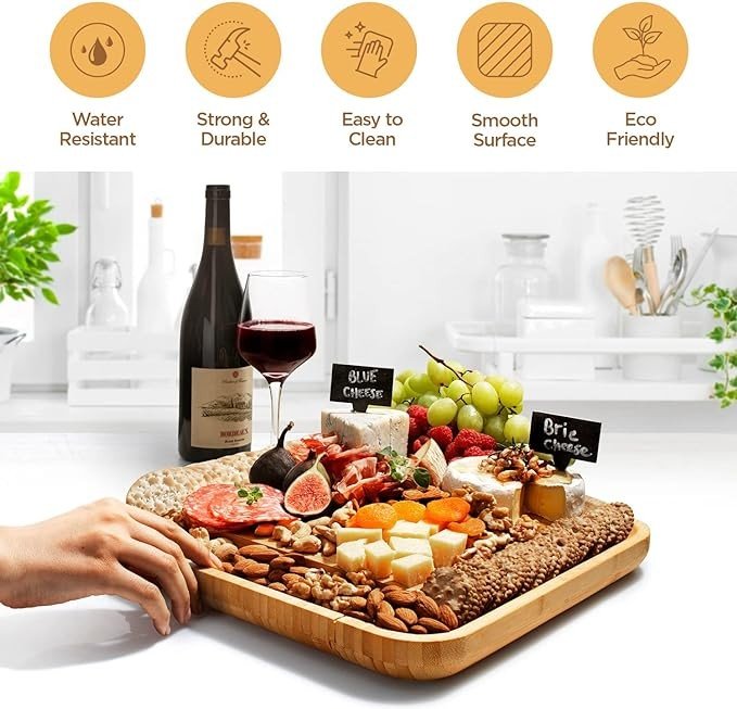 Charcuterie Boards Gift Set - Bamboo Cheese Board Large - Elegant for Mom - House Warming Gifts New Home - Wedding Gifts for Couple, Bridal Shower, Birthday Gifts for Women | Bambüsi