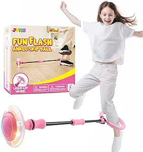 JOYIN Pink Ankle Skip Ball with Flashing Lights, Skip it Toy for Kids Indoor & Outdoor, Flashing Swing Ball Foldable Sports Toy, Birthday Gifts for Kids 3 4 5 +
