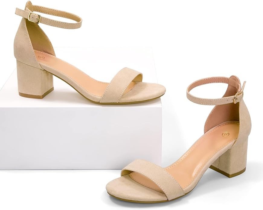 mysoft Women's Chunky Low Heels Open Toe Block Heeled Dress Ankle Strap Pump Wedding Sandals