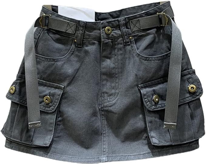 Kinghua Womens Mini Cargo Skirt Low Waist Y2k Short Denim Jean Skirt