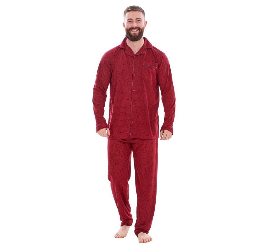 Mens Classic Pyjama Sets Printed Rich Cotton Long Sleeve Nightwear Soft PJ's
