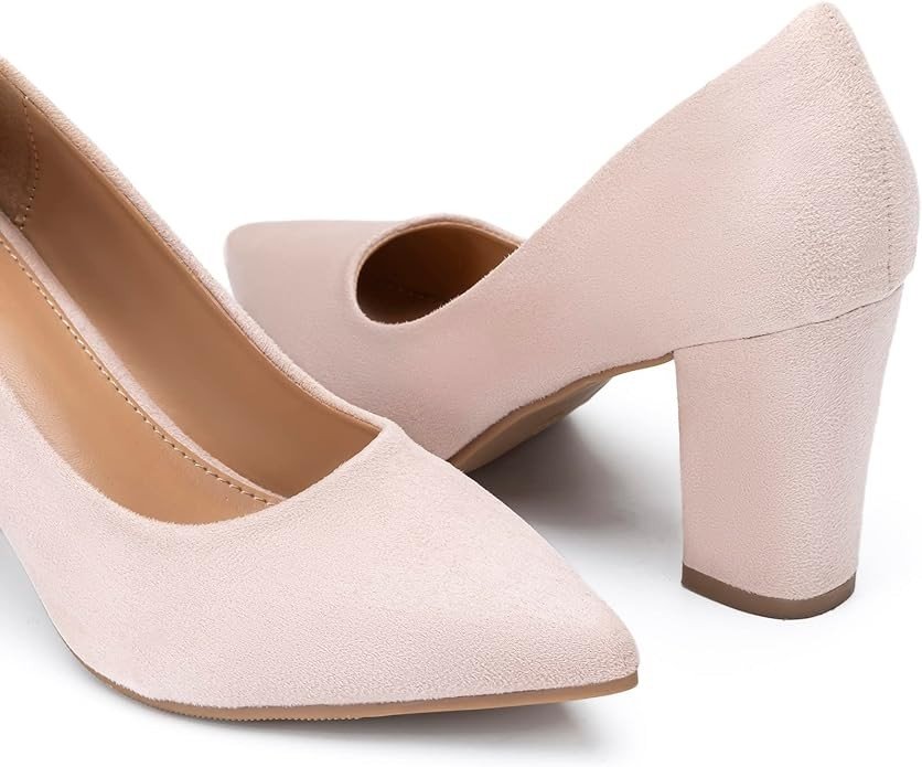 Heel The World Women's High Chunky Block Closed Toe Heels,Slip On Pointed Toe Work Dress Office Wedding Party Pumps Shoes