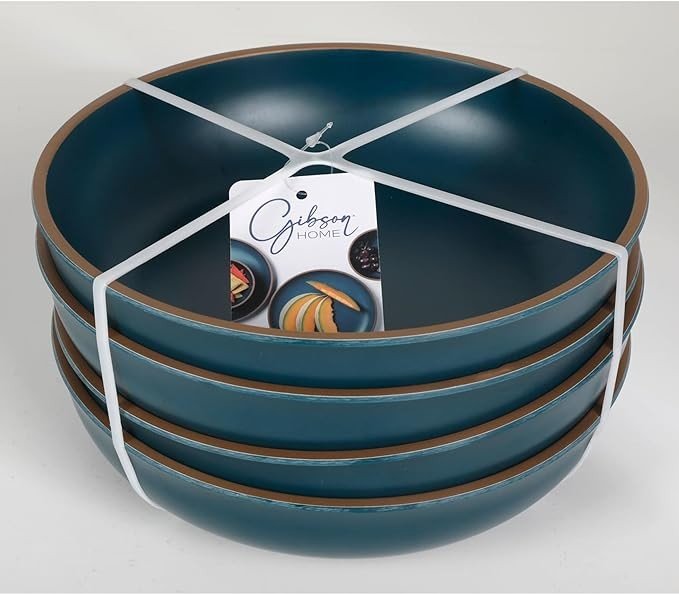 Gibson Home Rockabye Melamine Coupe Shape Dinner Bowl, Set of 4, 8.5-inch Diameter, Matte Teal, Kitchen Accessories, 136609.04