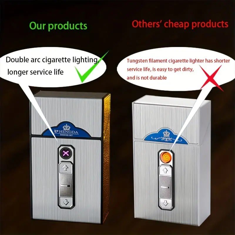 Waterproof Metal Cigarette Case with Double Arc Electronic Lighter and USB Charging
