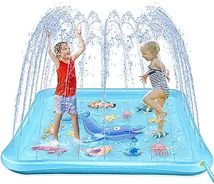 Growsland Splash Pad for Toddlers, Outdoor Sprinkler for Kids, 67" Summer Water Toys Inflatable Wading Baby Pool Fun Gifts for 3 4 5 6 7 8 9 Years Old Boy Girl Backyard Garden Lawn Outdoor Games