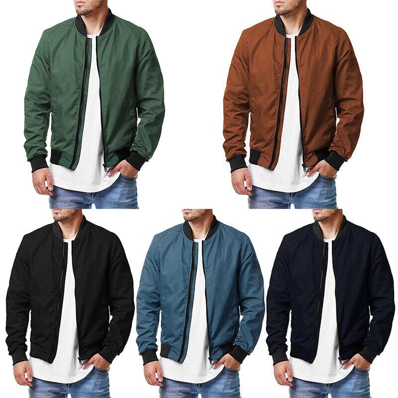 Men's Regular Fit Baseball Jacket Coat Casual Pockets Crew Neck Bomber Outwear/,