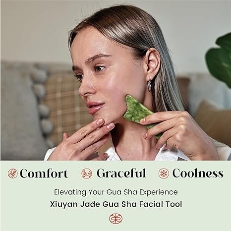 Rena Chris Gua Sha Facial Tools - Acupressure & Gua Sha, Jade Gua Sha Stone for Face Massage, Jawline Sculpting and Puffiness Reducing, Skin Care Gift with User Manual