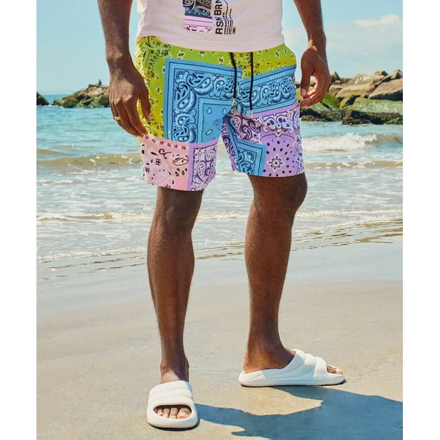Reason Clothing Mens Bandana Swim Shorts (Multi Color)