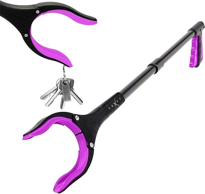 Grabber Reacher Tool - 2 Pack - Newest Version Long 19/32 Inch Foldable Pick Up Stick - Strong Grip Magnetic Tip Lightweight Trash Picker Claw Reacher Grabber Tool for Elderly Reaching, Luxet (Pink)
