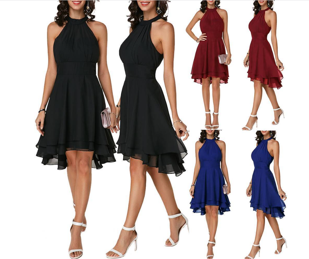 Plus Size Dress Womens Halterneck Chiffon Dress Ladies Evening Party Cocktail
