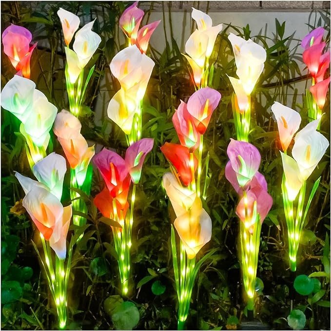 DooYard Solar Garden Lights, Solar Calla Lily Flower Lights, Upgraded Version with Glowing Stems, Color Changing Solar Lights Outdoor for Garden Decoration, Yard Decor and Gift for Mother (2 Pack)
