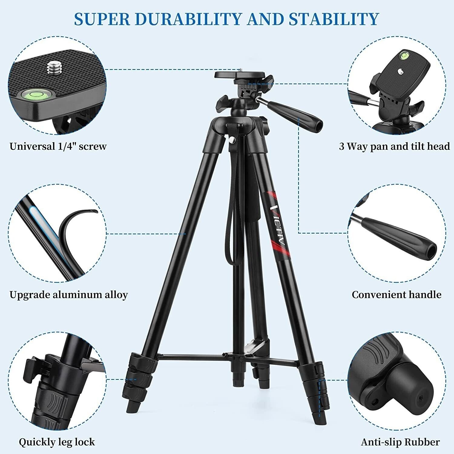 Professional Camera Tripod Stand + Phone Holder For Smartphone Samsung iPhone