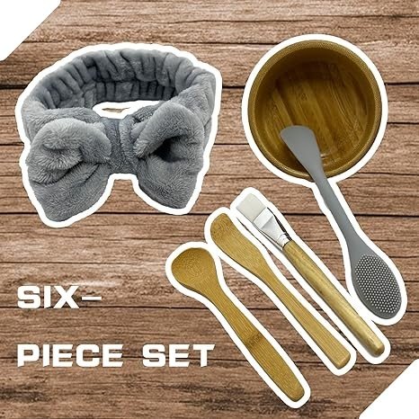BEECO GIF2U Skincare Face Mask Mixing Bowl Set,Makeup Skin Care Products for Clay Mask,Home DIY Beauty & Personal Care Tools Kit Bamboo Bowl,Spatula,Spoon,Brush,Silicone Applicator,Facial Headband