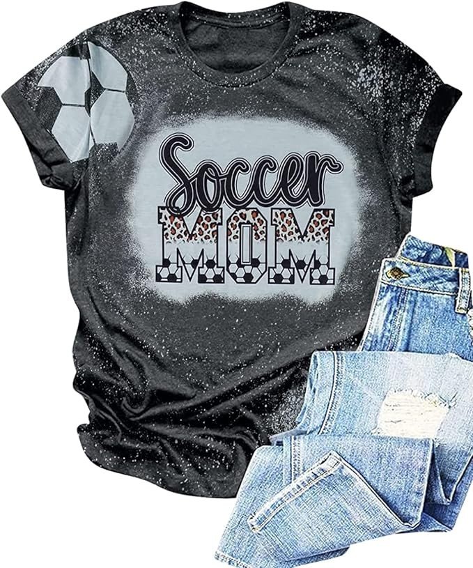Soccer Mom Shirt Women Soccer Mom Leopard Bleached T Shirt Soccer Mom Graphic Shirt Funny Ball Mom Life Tee Top