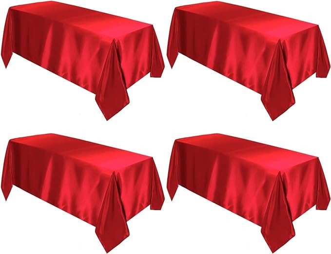 ROMANKAS Red Satin Tablecloth Rectangle 58x108 Inches 4 Packs Satin Table Cover Smooth Fabric Table Cloth Silky Overlays for Table Rustic Satin Table Linen for Birthday Party Dinner Table Decor