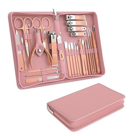 Tseoa Manicure Set Personal Care, Nail Clipper Kit, Professional Nail Clipper Pedicure Set, Nail Tools with Luxurious Travel Case, Gifts for Men Women Family Friend, 31 Pieces (Pink)