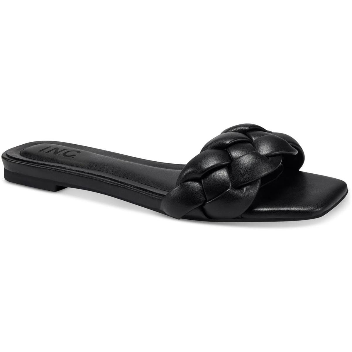 INC Womens Partee Faux Leather Slip On Braided Slide Sandals Shoes BHFO 0292