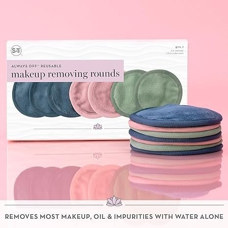 S&T INC. Makeup Remover Wipes for Skin Care, Reusable Makeup Wipes with Laundry Bag, Travel Essentials, Assorted Colors, 4 Inch Diameter, 7 Pack