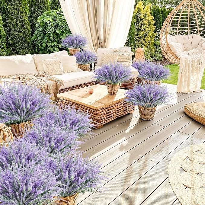 obbsie 30 Bundles Artificial Lavender Outdoor, 14.5" UV Resistant Faux Plants Outdoor Greenery Stems No Fade Plastic Fake Flowers for Outdoor Window Garden Office Patio Porch Decor