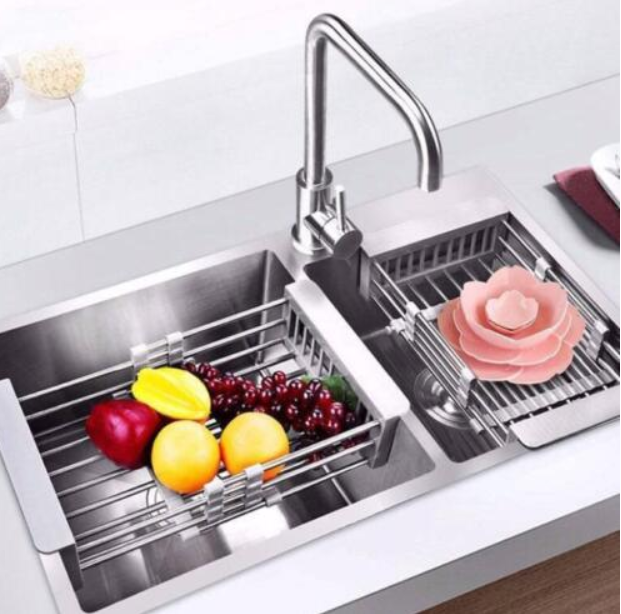 Adjustable Kitchen Dish Drying Sink Stainless Steel Rack Drain Strainer Basket