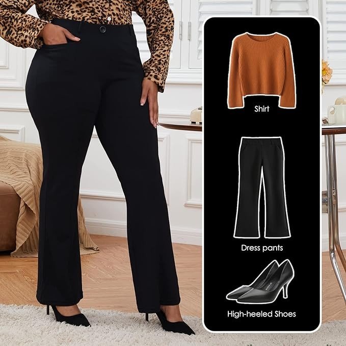 Wrinkle-Free Stretch Dress Pants Plus Size for Women Pull-on Pant Ease into Comfort Office Pant