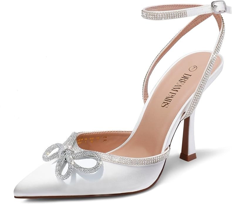 DREAM PAIRS Women's High Heels Destiny Closed Toe Strappy Heels Sexy Rhinestone Ankle Strap Pumps Wedding Bridal Party Dress Shoes